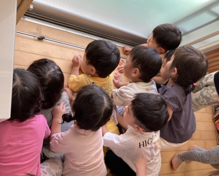 セミで遊ぶ子ども達
