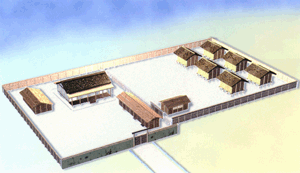 北岡遺跡の8世紀中ごろの建物群復元図