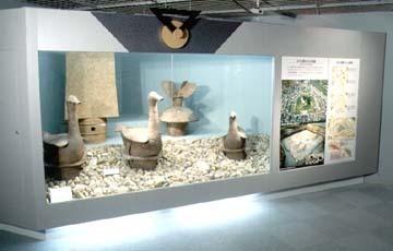 津堂城山古墳出土の水鳥形埴輪の展示風景