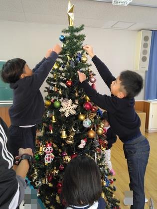 色とりどりのオーナメントを選んで飾っています。