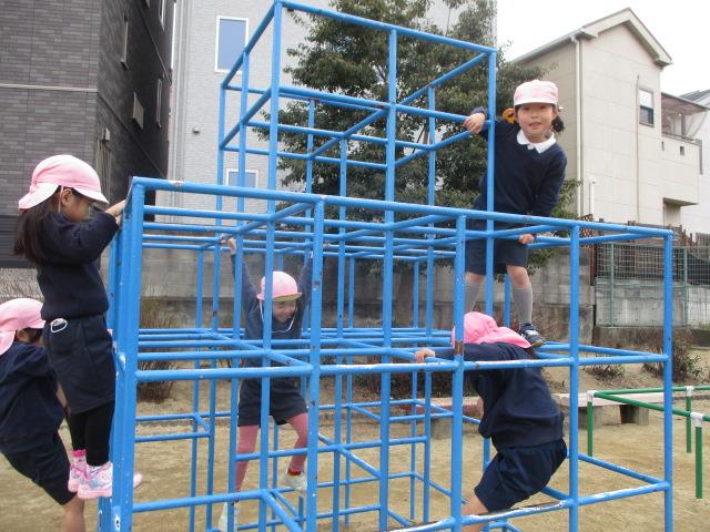 ジャングルジムの上は高いよ