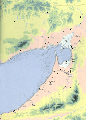 大阪周辺の縄紋時代遺跡の分布図