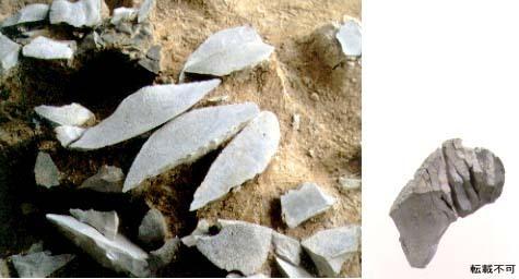 国府型ナイフ形石器の出土状況(左)